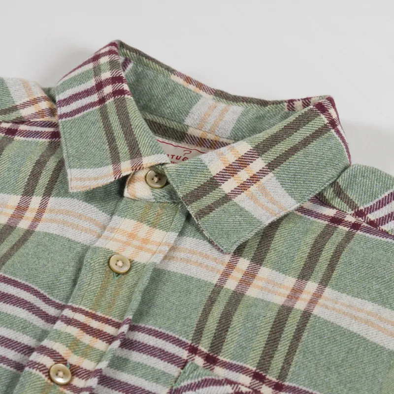 Portuguese Flannel Bottom Shirt Green White Red-4