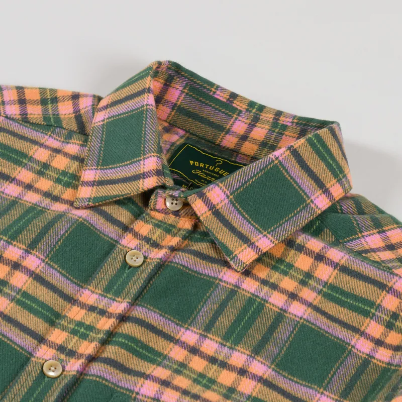Portuguese Flannel Olivara Shirt Green Pink Yellow-4