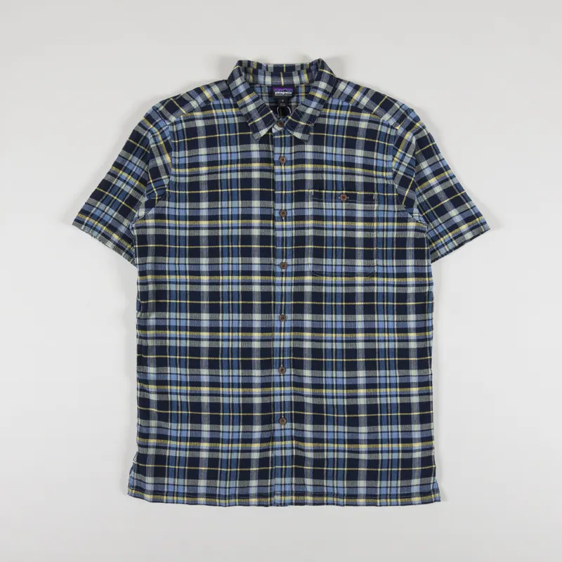 Patagonia Mens Short Sleeve A C Shirt Breezy Plaid Tidepool Blue