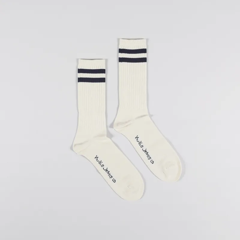 Nudie Jeans Amundsson Sport Socks Off White Navy