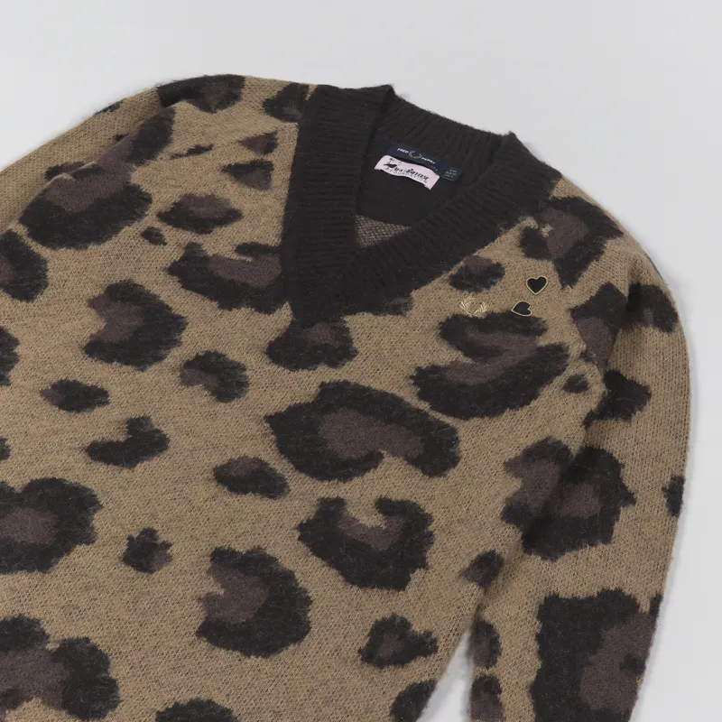 Fred Perry Womens Amy Winehouse Foundation Knitted Dress Tonal Leopard-9