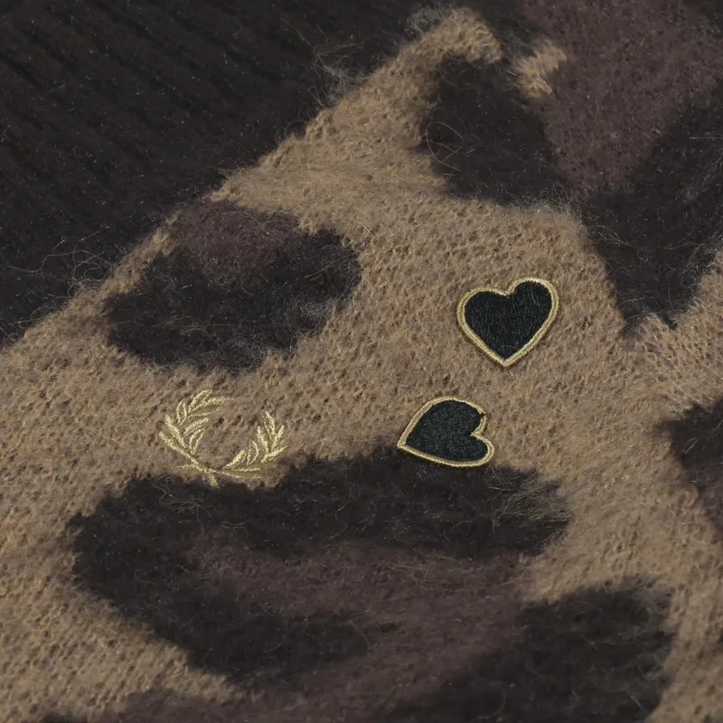 Fred Perry Womens Amy Winehouse Foundation Knitted Dress Tonal Leopard-8