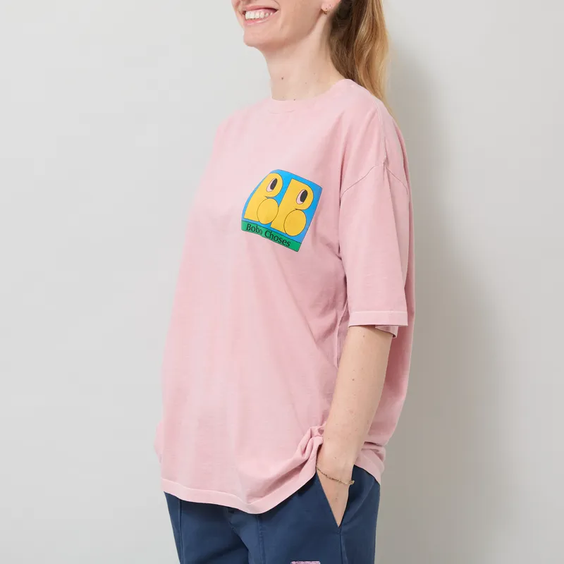 Bobo Choses Womens All About Monsters Oversized T Shirt Light Pink-1