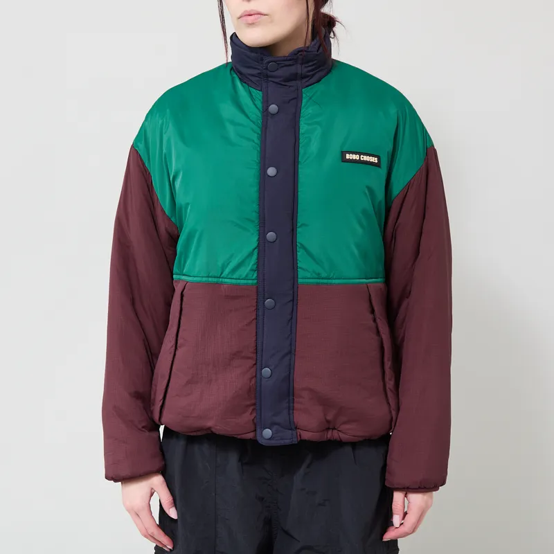 Bobo Choses Womens Reversible Nylon Cozy Sherpa Jacket Dark Brown