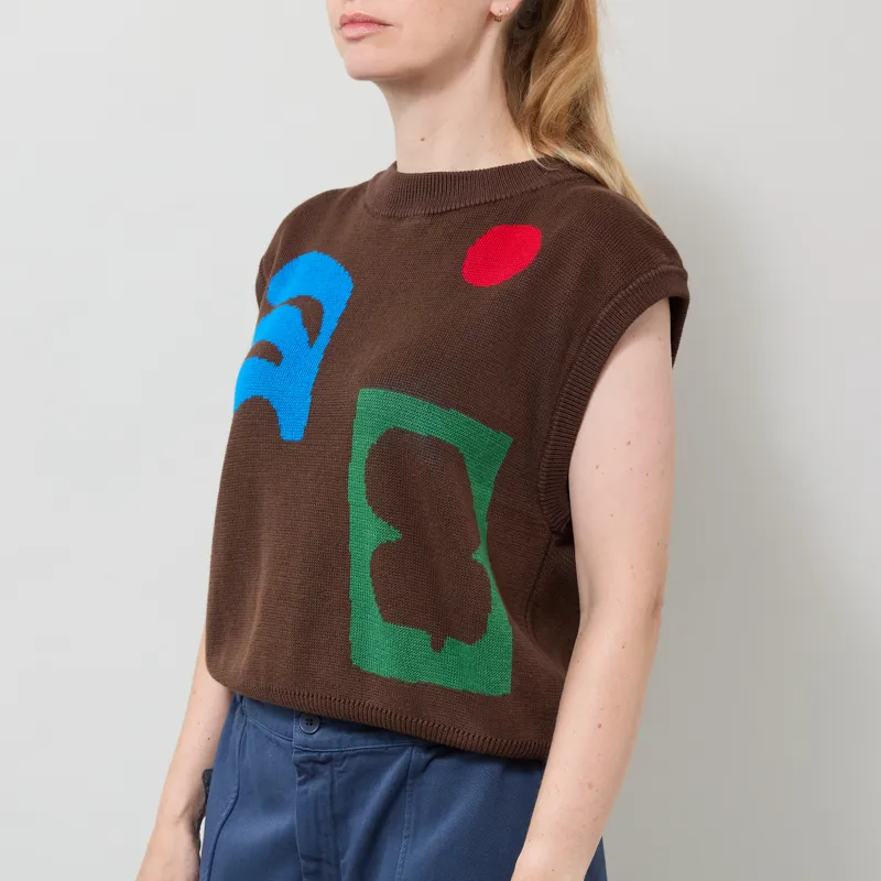 Bobo Choses Womens Plant Seal Jacquard Cotton Vest Brown-2