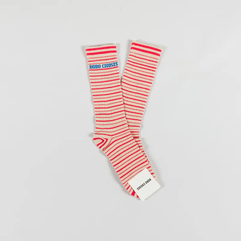 Bobo Choses Womens Striped Cotton Socks Off White Red