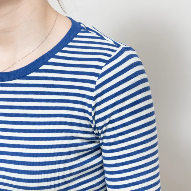 Basic Apparel Womens Ludmilla Long Sleeve T Shirt Sodalite Blue Whisper White-3