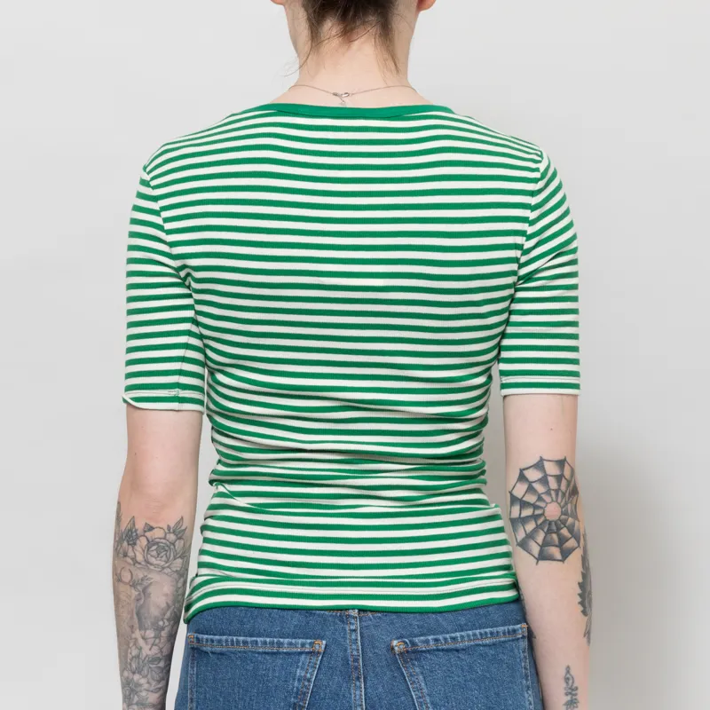 Basic Apparel Womens Ludmilla Stripe Grandad Top Abundant Green Whisper White-1