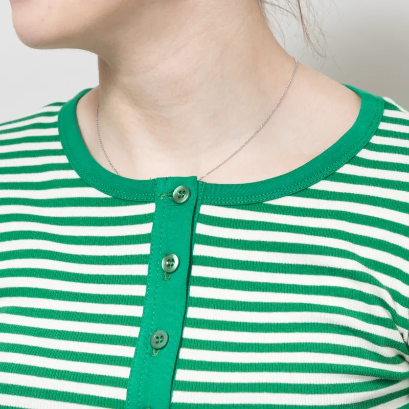 Basic Apparel Womens Ludmilla Stripe Grandad Top Abundant Green Whisper White-3