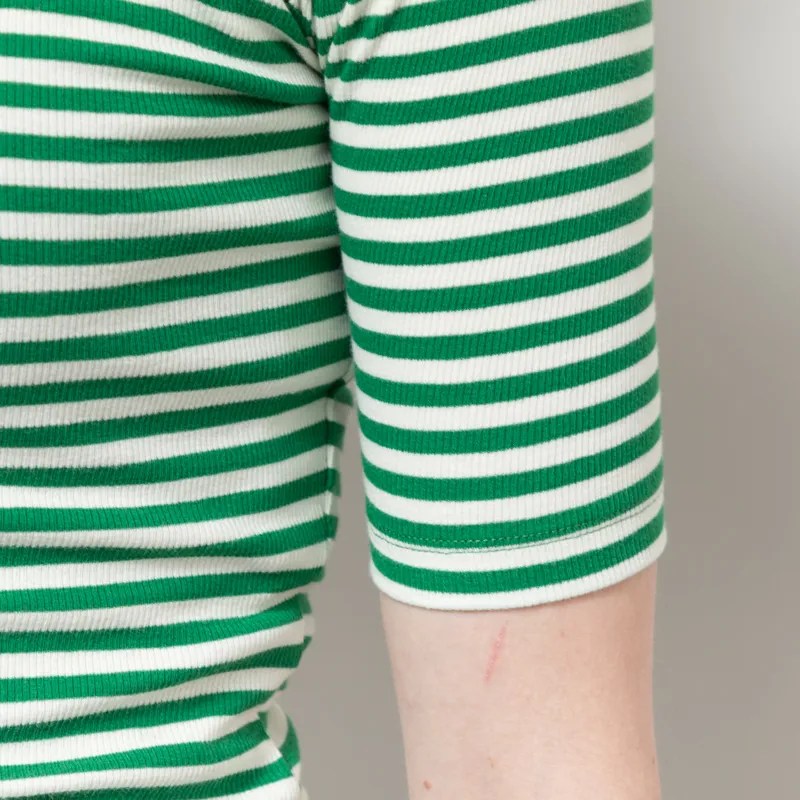 Basic Apparel Womens Ludmilla Stripe Grandad Top Abundant Green Whisper White-4