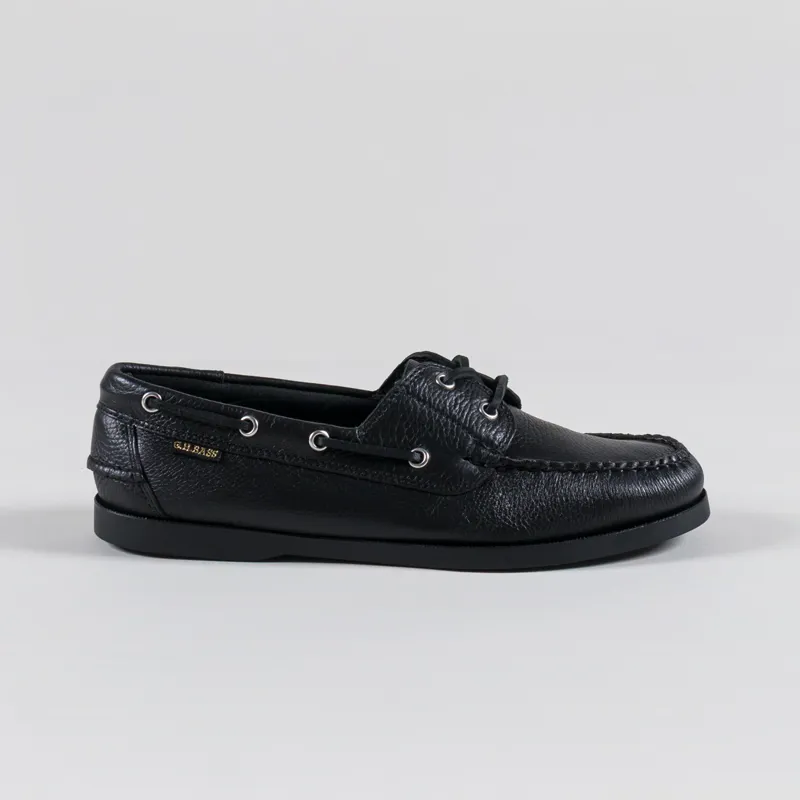 GH Bass Jetty II 2 Eye Boat Shoes Black Tumbled Leather-2