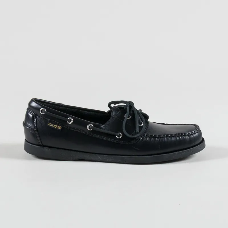 GH Bass Jetty II 2 Eye Boat Shoes Black Leather-2