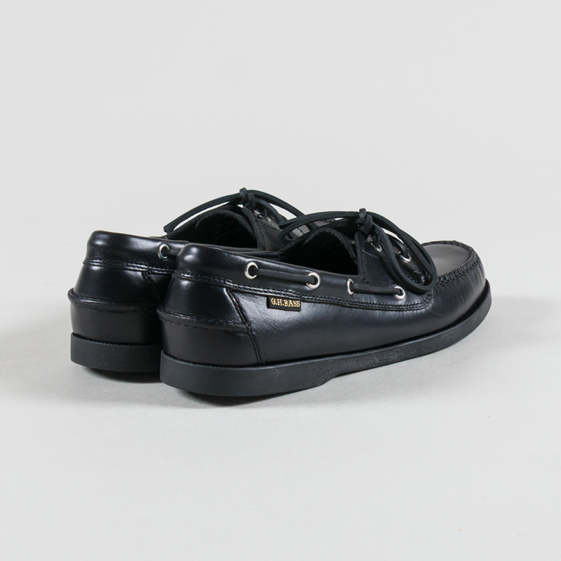 GH Bass Jetty II 2 Eye Boat Shoes Black Leather-1