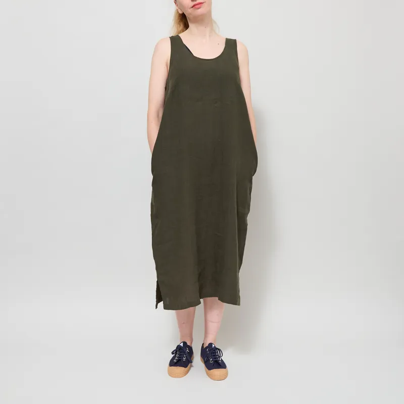 L.F. Markey Womens Basic Linen Shift Dress Dark Forest-1