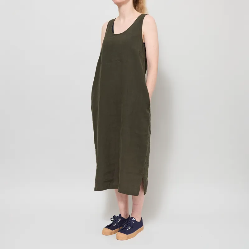 L.F. Markey Womens Basic Linen Shift Dress Dark Forest-2