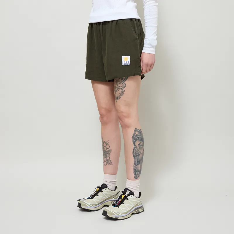L.F. Markey Womens Basic Linen Shorts Dark Forest-1