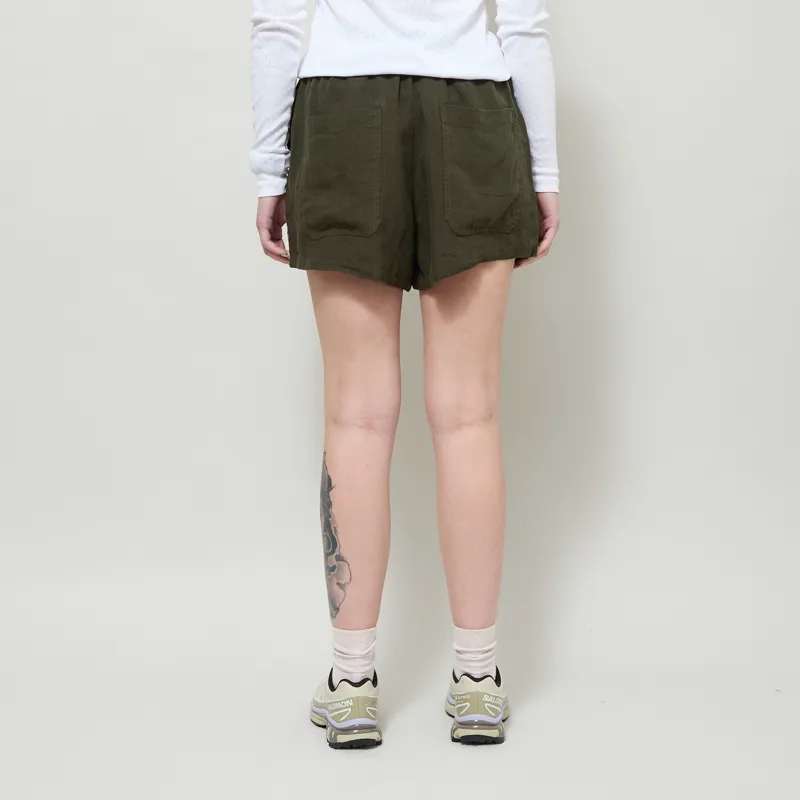 L.F. Markey Womens Basic Linen Shorts Dark Forest-2