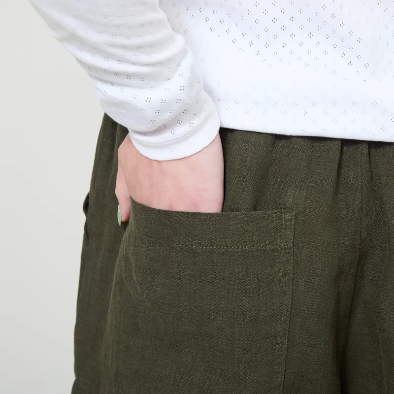 L.F. Markey Womens Basic Linen Shorts Dark Forest-5