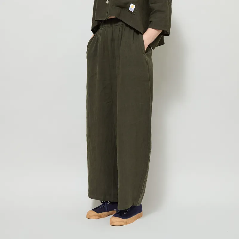 L.F. Markey Womens Basic Linen Trousers Dark Forest-1