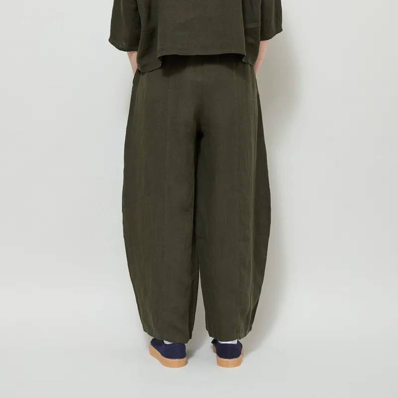 L.F. Markey Womens Basic Linen Trousers Dark Forest-2