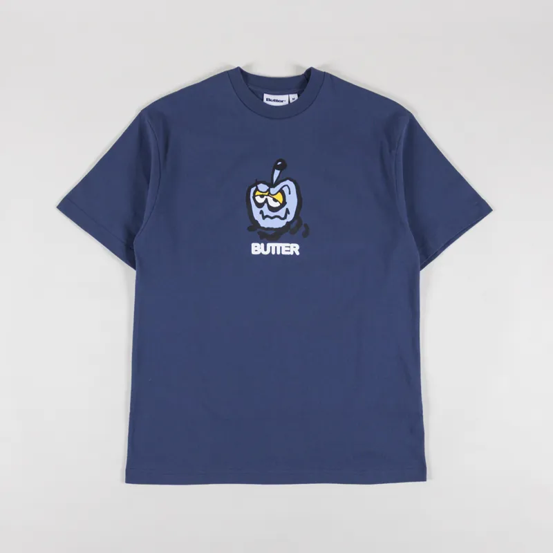 【BUTTER GOODS】 Smug Tee, Denim Butter Goods Mens Graphic Smug Logo T Shirt Tee Blue Denim