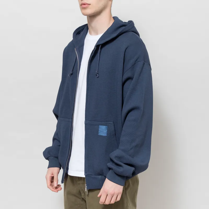 Butter Goods Waffle Zip-Thru Hood Navy Overdye-1
