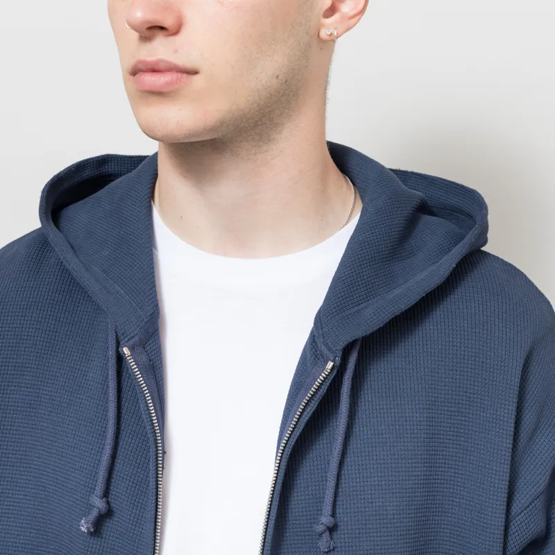 Butter Goods Waffle Zip-Thru Hood Navy Overdye-3
