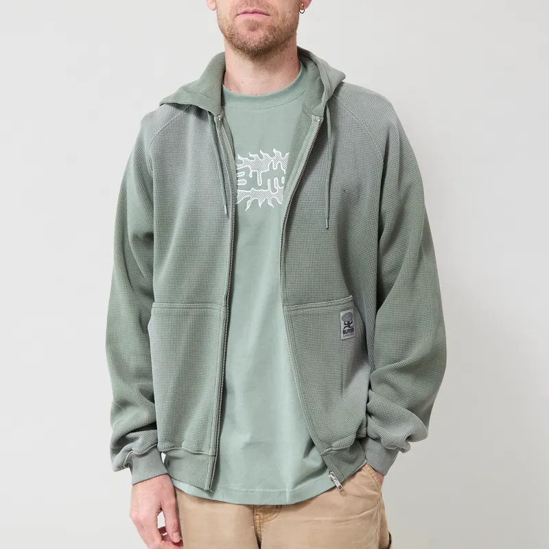 Butter Goods Faded Waffle Zip-Thru Hood Washed Sage-1