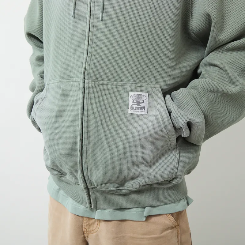 Butter Goods Faded Waffle Zip-Thru Hood Washed Sage-4