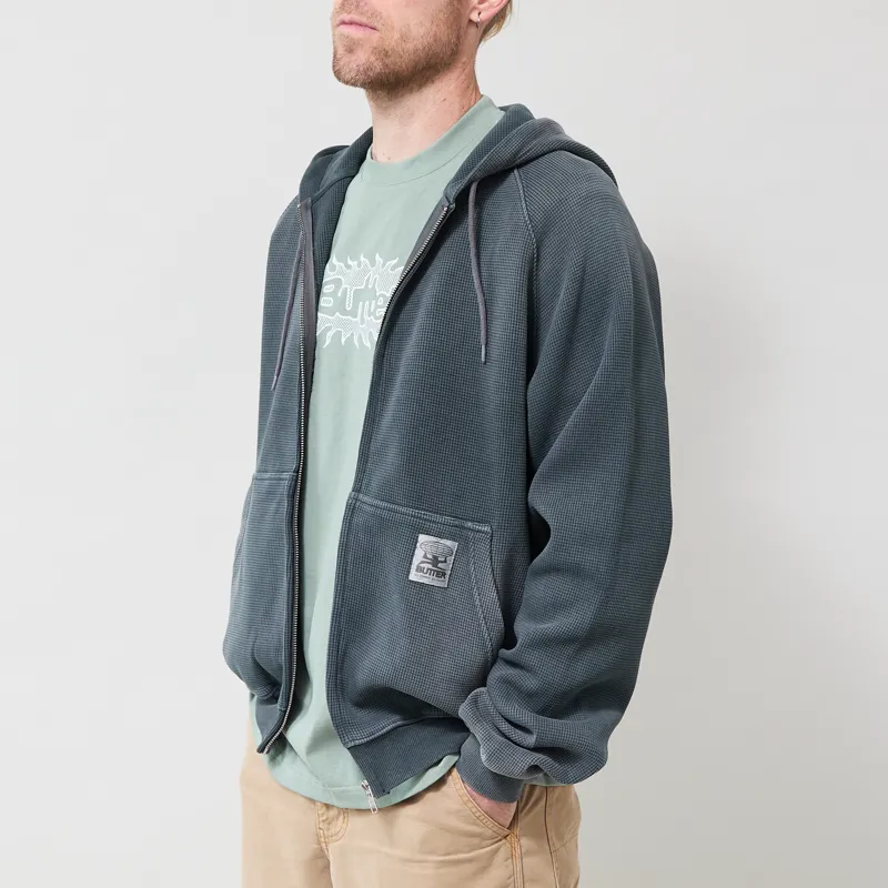 Butter Goods Faded Waffle Zip-Thru Hood Washed Black-1