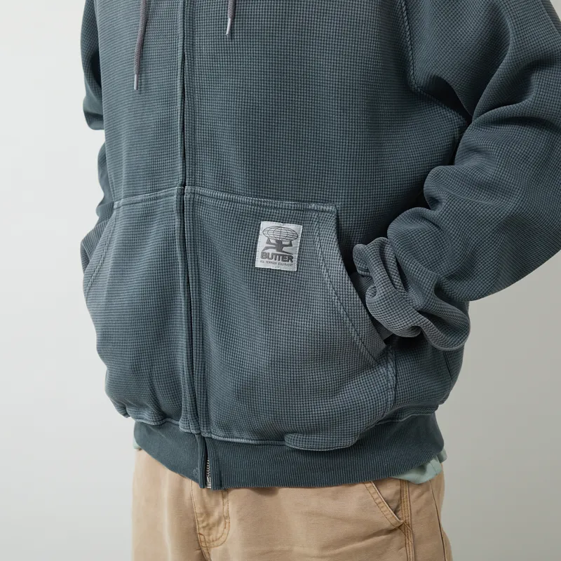 Butter Goods Faded Waffle Zip-Thru Hood Washed Black-5