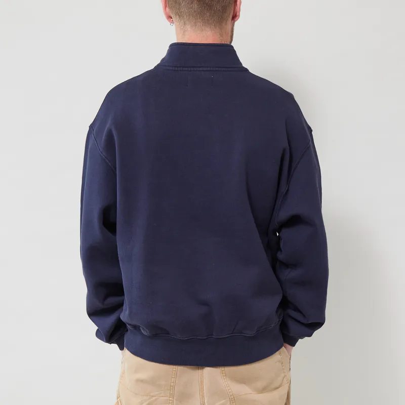 Butter Goods Panel Quarter Zip Sweater Washed Navy-2