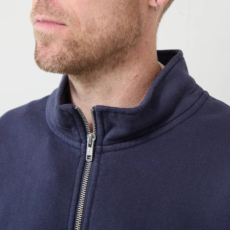 Butter Goods Panel Quarter Zip Sweater Washed Navy-3