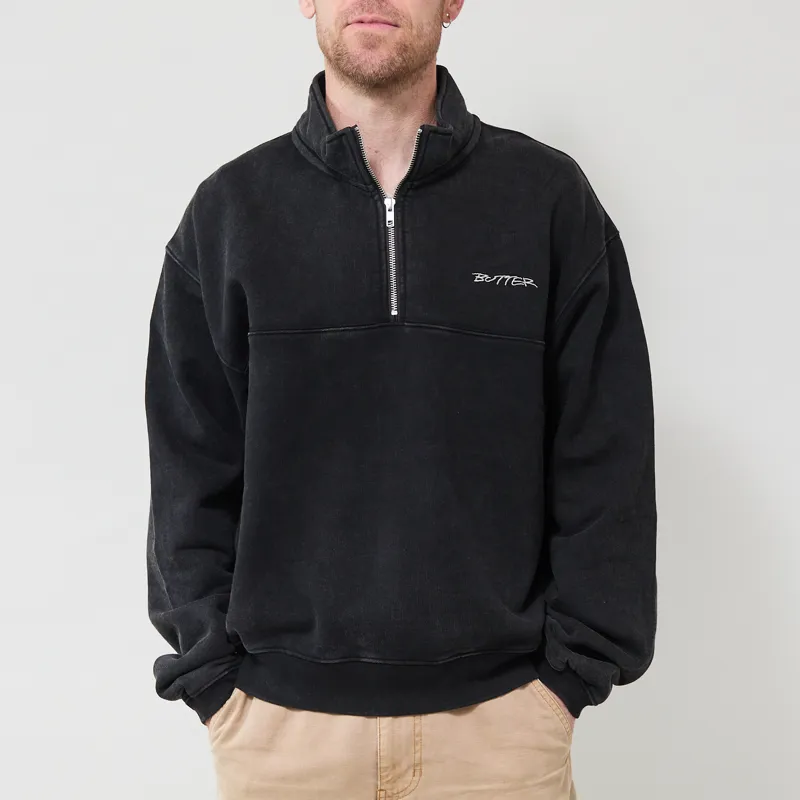 Butter Goods Panel Quarter Zip Sweater Washed Black-1
