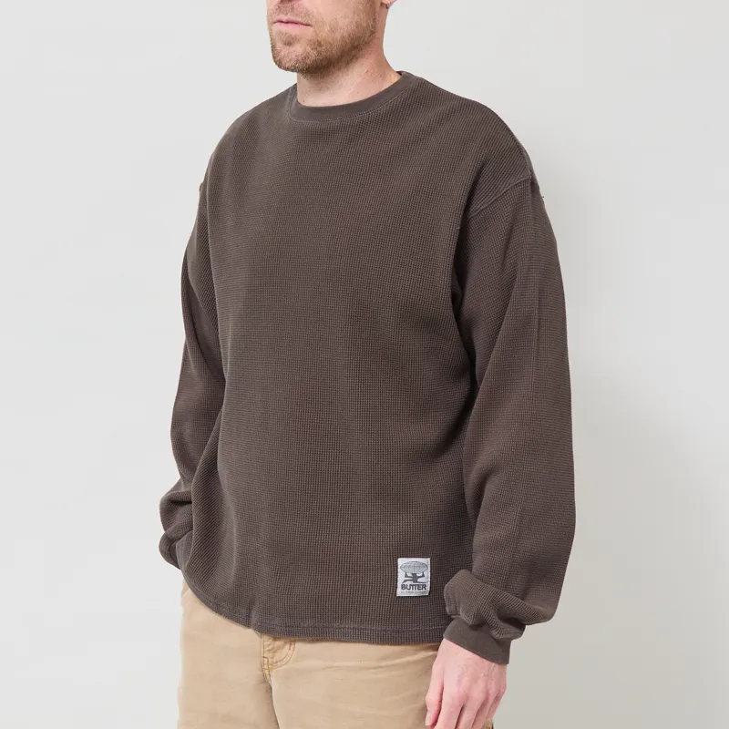 Butter Goods Waffle Long Sleeve Top Washed Dark Grey-1