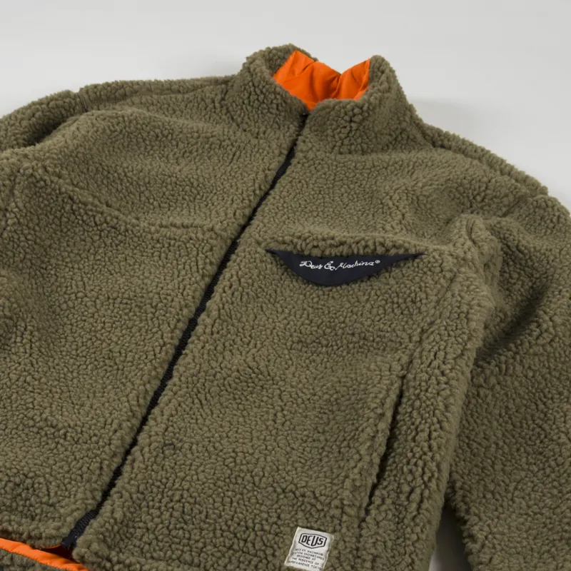Deus Ex Machina Barrens Reversible Boa Fleece Military Olive Mandarin-11