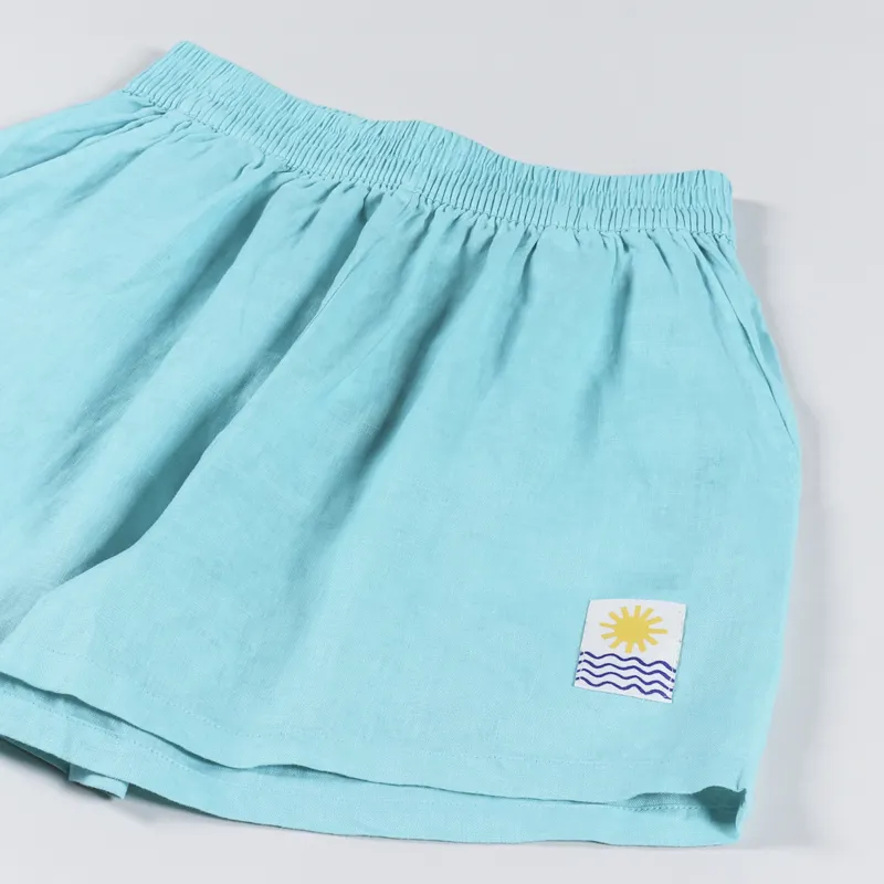 L.F.Markey Womens Basic Linen Shorts Aqua-4