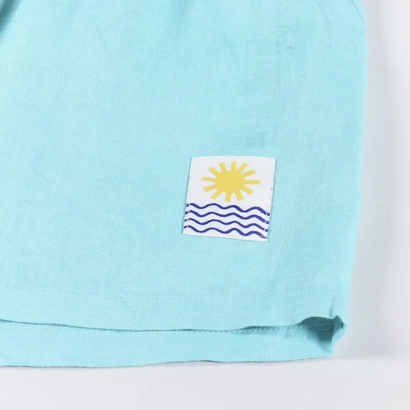 L.F.Markey Womens Basic Linen Shorts Aqua-5