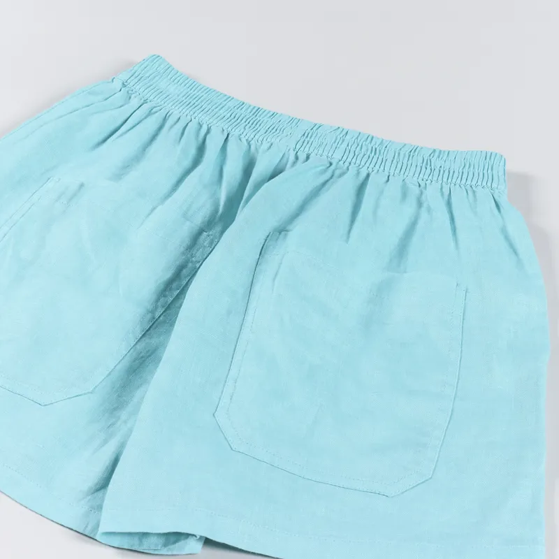 L.F.Markey Womens Basic Linen Shorts Aqua-6