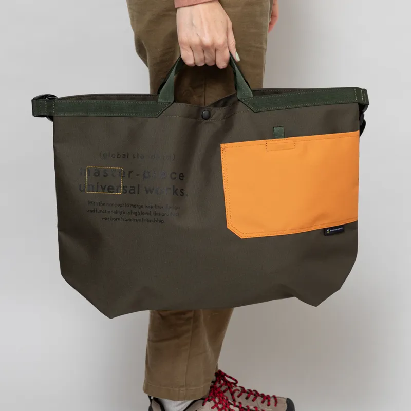 Universal Works x Master-piece Large Tote Bag Olive Recycled Tech Canvas-1