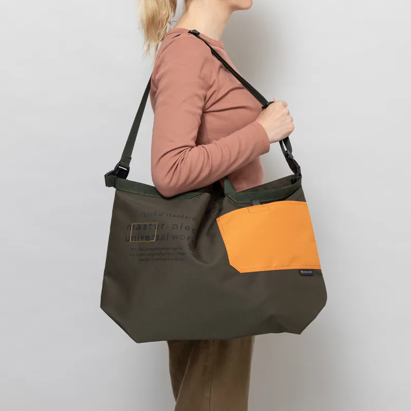 Universal Works x Master-piece Large Tote Bag Olive Recycled Tech Canvas-2