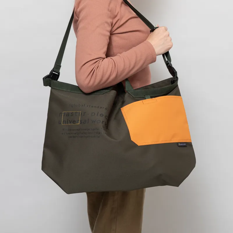 Universal Works x Master-piece Large Tote Bag Olive Recycled Tech Canvas-3