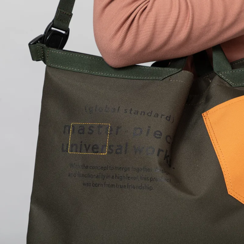 Universal Works x Master-piece Large Tote Bag Olive Recycled Tech Canvas-5