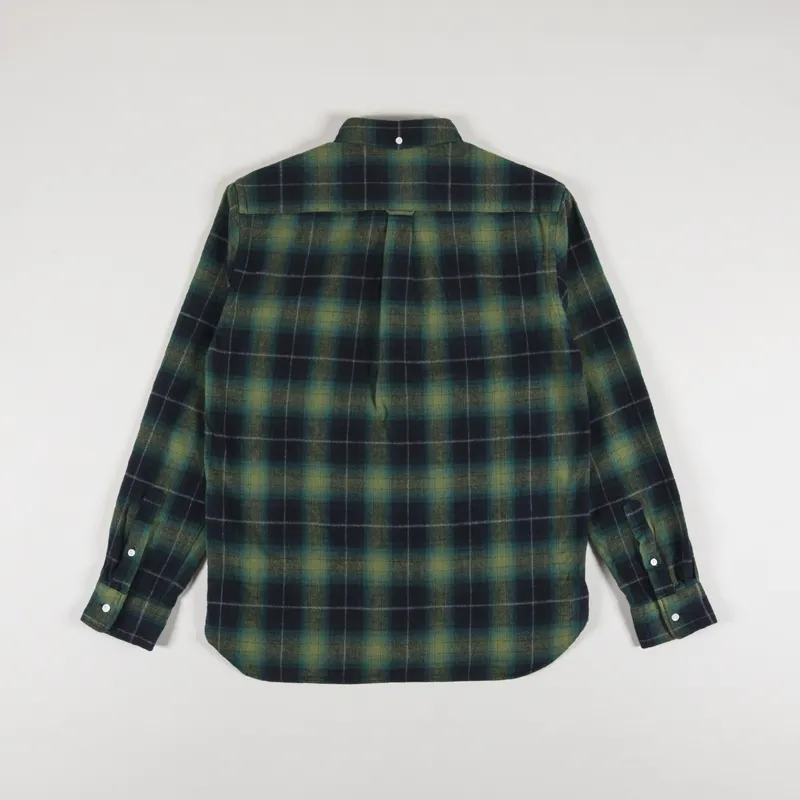Beams Plus Mens Japanese Shaggy Check Long Sleeve Shirt Green