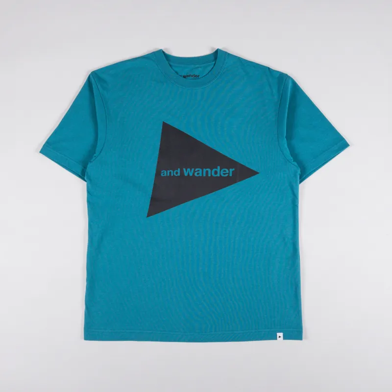 And Wander Japanese Mens Short Sleeve Big Logo T Shirt Blue