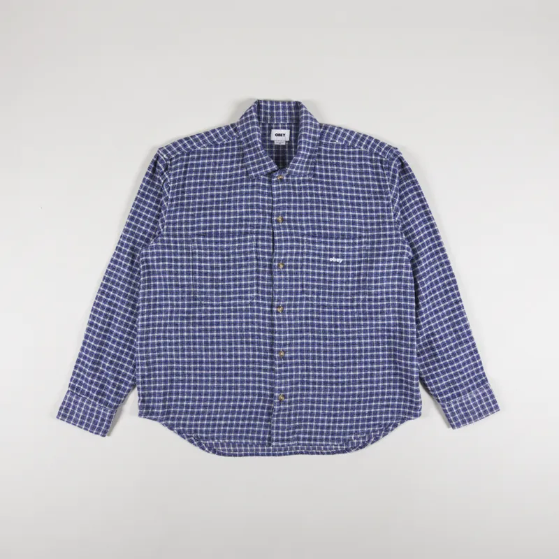 Obey Bigwig Micro Plaid Woven Shirt Silver Grey Multi