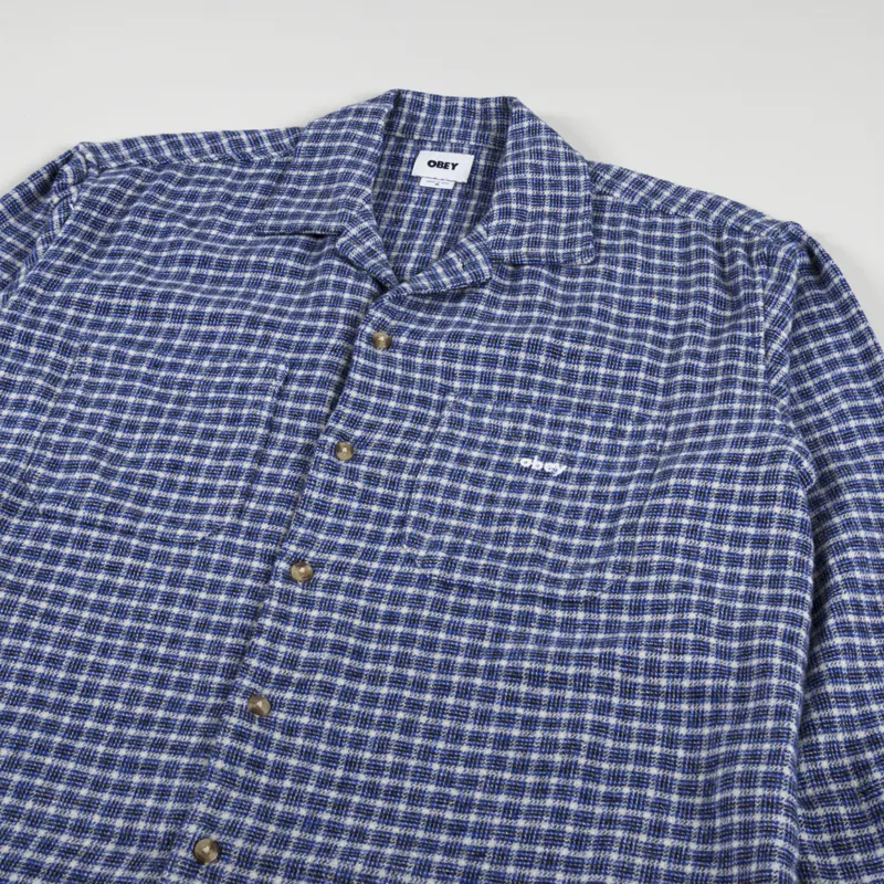 Obey Bigwig Micro Plaid Woven Shirt Silver Grey Multi-3