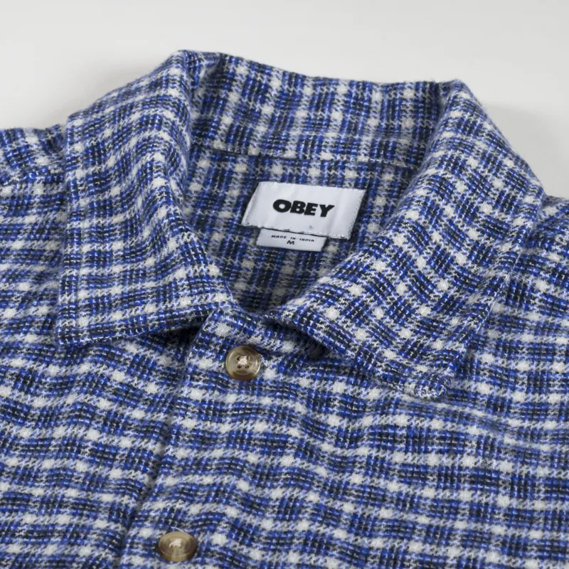 Obey Bigwig Micro Plaid Woven Shirt Silver Grey Multi-5