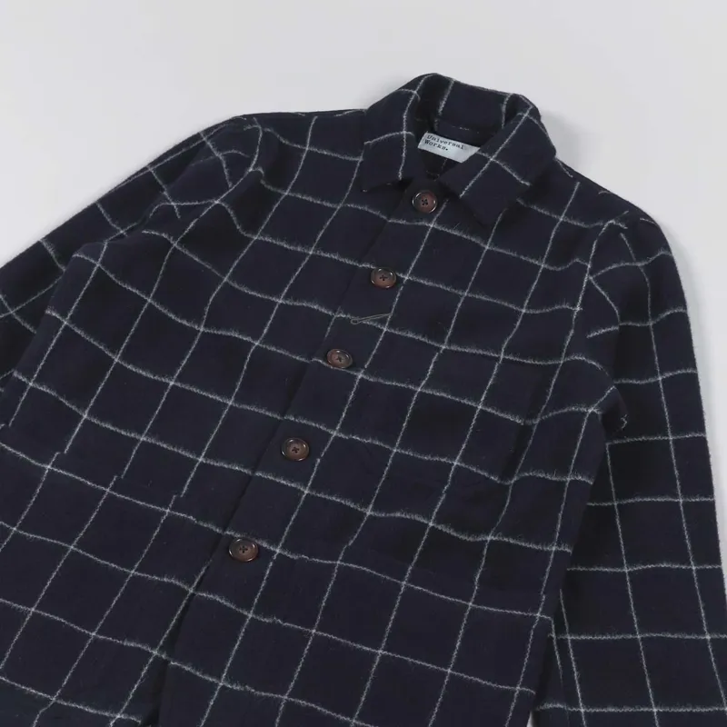 Universal Works Bakers Chore Jacket Navy Wool Windowpane Check-2