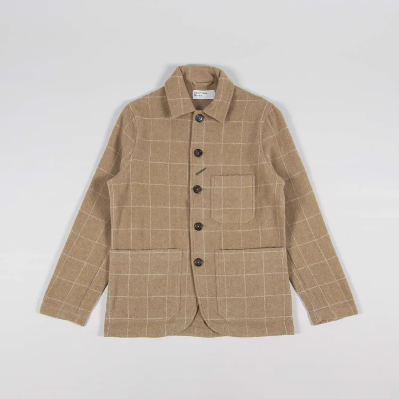Universal Works Bakers Chore Jacket Sand Wool Windowpane Check